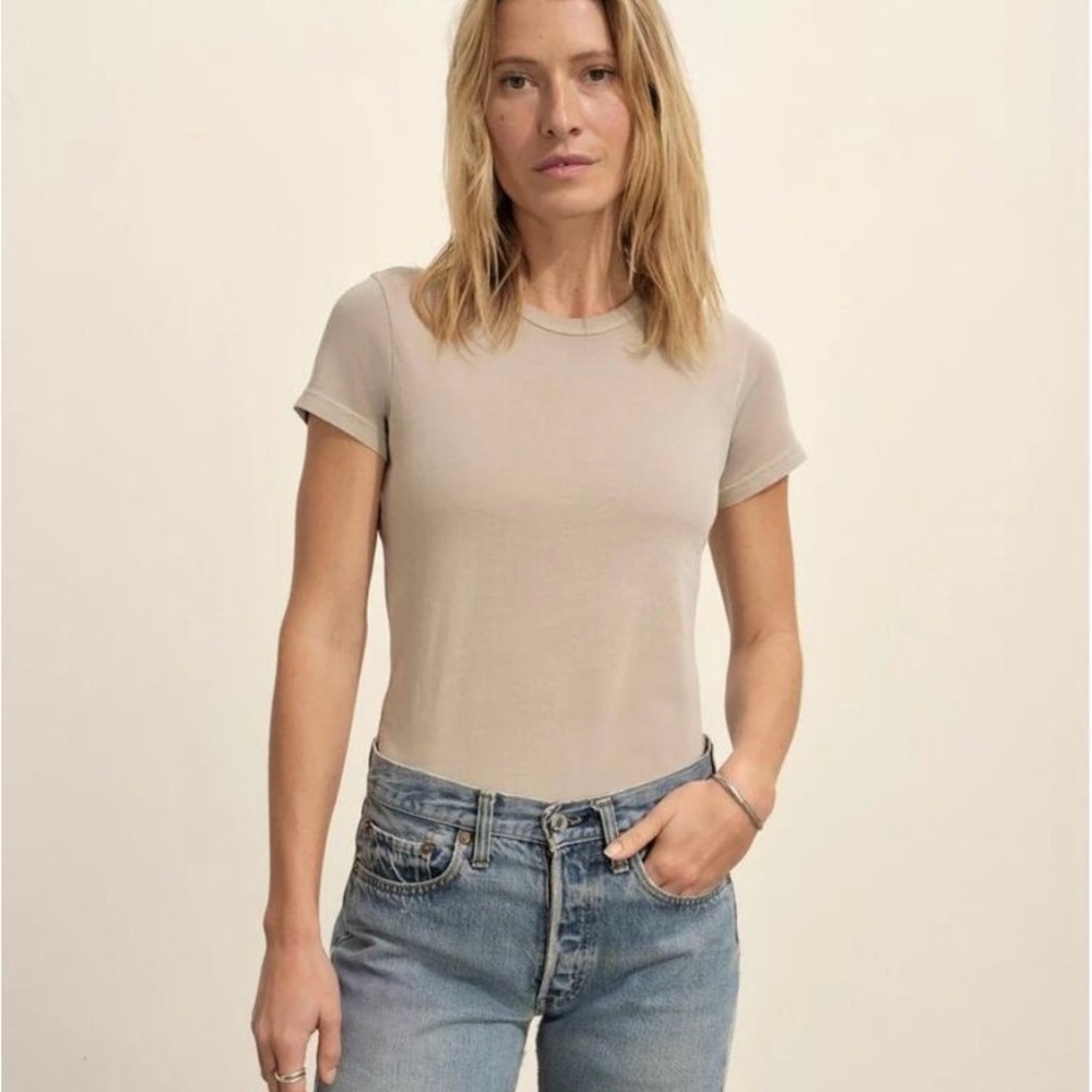 Women's Taupe lightweight Buck Mason Tee
